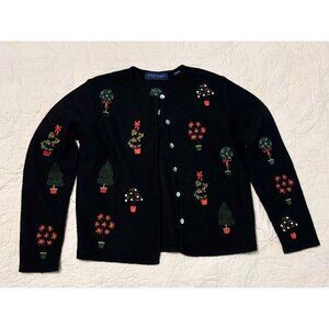 Karen Scott Vintage Wool Sweater With Embroidered Topiary Design